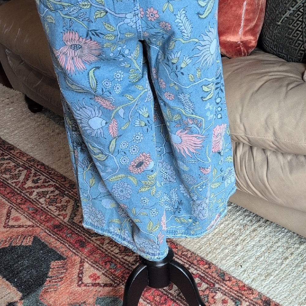 easel Blue Floral Denim Overalls Jumpsuit - Picture 9 of 12
